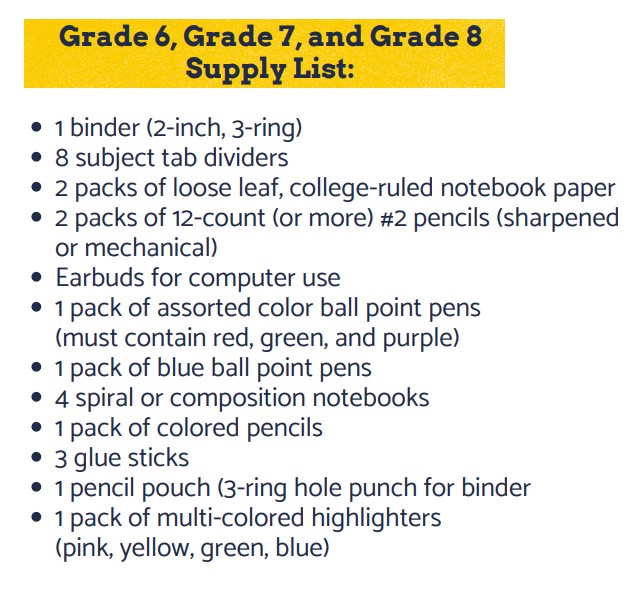 Supply List English